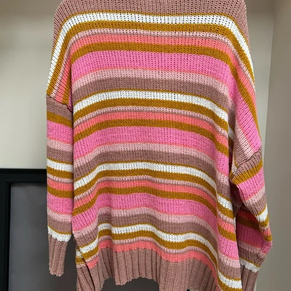 Chunky Aerie Striped Pink and Tan Women's Sweater. Size XL. Oversized. Soft - Picture 4 of 6